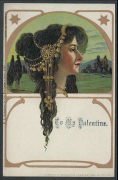 an old fashioned postcard with a woman's head in the middle of it