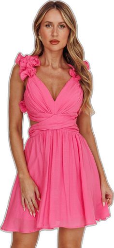 Flirty Party Dress With Knotted Straps, Pink Sleeveless Mini Dress With Lace-up Back, Date Night Mini Dress With Knotted Straps, Flirty Mini Dress With Tie Back And Ruffled Straps, Party Mini Dress With Tie Back And Ruffled Straps, Pink Summer Dress With Lace-up Back, Party Sundress Mini Dress With Tie Straps, Spring Mini Dress With Tie Back And Ruffled Straps, Sundress With Knotted Straps Mini Length