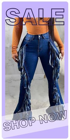 Dark Blue Casual Solid Tassel Mid Waist Boot Cut Denim Jeans Casual Bottoms With Tassels For Fall, Spring Denim Bottoms With Fringe, Trendy Summer Jeans With Fringe, Trendy Spring Bottoms With Tassels, Trendy Fringe Jeans For Summer, Trendy Fringed Summer Jeans, Casual Bottoms With Tassels, High Waist Bottoms With Fringe For Fall, High Waist Fringe Bottoms For Fall