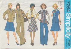 three women's dresses and one woman's jacket are shown in this sewing pattern