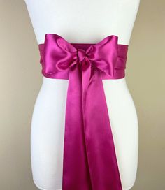 "Hot Pink Sash  Pink Sash Belt  Bow Belt, Bright Pink Hot Pink Sash  Wedding Sash, Bridal Sash  Bridesmaid Dress Sash  Satin Swank Make this Satin Swank® reversible waist sash the perfect finishing touch for your wedding, bridesmaid, or special occasion dress, or just the right piece to add instant polish to your dress or top.  This extra long version is 3.5 inches wide, 120 inches long, and will wrap around most waist sizes two times with a generous length remaining to tie in a bow or a simple Purple Satin Dress, Belt Bow, Pink Sash, Custom Sash, Bridesmaid Sash, Wedding Sash Belt, Waist Sash, Satin Sash, Bow Belt