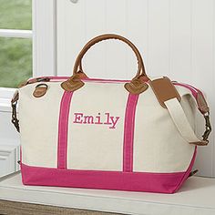 Luxurious Weekender Embroidered Canvas Duffel- Pink