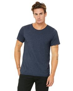 Men's Jersey Raw Neck T-Shirt - HEATHER NAVY - M | Bella + Canvas Men's Jersey Raw Neck T-Shirt in Heather Navy Blue Size Medium | Cotton Fashion Bella, Blank T Shirts, Home T Shirts, Athletic Fashion, Men Short Sleeve, Short Sleeve Shirt, Bella Canvas, Shirt Shop, Neck T Shirt