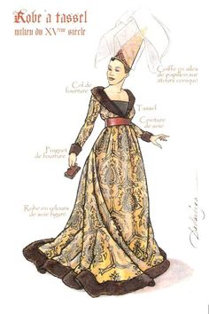 15th Century Gown, Medieval Clothes, Historical Artwork, Middle Age Fashion, Medieval Costume, Century Clothing