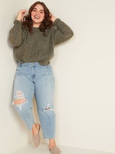 Plus Size Ripped Jeans, Outfit Curvy, Straight Leg Jeans Outfits, Mom Jeans Outfit, Outfit Jeans, Elegante Casual, Cute Fall Outfits, Jeans Outfit, Mode Inspo