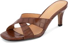 These chestnut brown sandals feature an open toe criss cross design, and a kitten heel for a touch of elegance. The sandals provide ultimate comfort and support with a lightweight construction and memory foam insole. They are the perfect combination of fashion and comfort. Rubber sole Platform measures approximately 1.50" Platform Sandals - Wedge heel height is approximately 4.15 inches - Platform height is approximately 1.5 inches. The upper of the wedge sandal is made of carefully selected sof Chic Brown Cross Strap Sandals, Brown Sandals With Wrapped Low Heel, Brown Low Heel Sandals With Wrapped Heel, Brown Cross Strap Heels For Summer, Brown Synthetic Sandals With Cross Strap, Brown Synthetic Cross Strap Sandals, Sandals Wedge, White Sandals Heels, White Chic