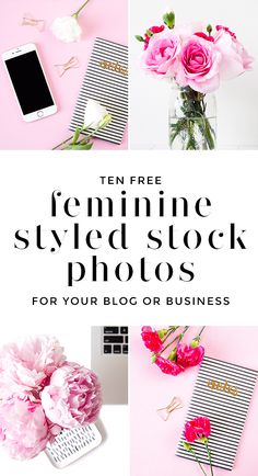 the feminine styled stock photos for your blog or business includes pink flowers and notebooks