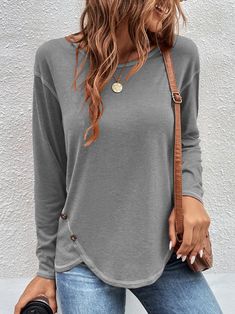 Product Details Product Title: Casual Plain Autumn Cross Neck Micro-Elasticity Jersey Standard Regular H-Line Tunic T-Shirt for Women QAL47 S: (CM) Shoulder 49,Bust 103,Sleeve Length 55.7,Length 65.5 M: (CM) Shoulder 51,Bust 107,Sleeve Length 56,Length 67 L: (CM) Shoulder 54,Bust 113,Sleeve Length 56.3,Length 68.5 XL: (CM) Shoulder 57,Bust 119,Sleeve Length 56.6,Length 70 XXL: (CM) Shoulder 60,Bust 125,Sleeve Length 56.9,Length 71.5 Clothes Length: Regular Sleeve Length: Long sleeve Edition type Elegant Style Women, Heat Styling Products, Belleza Natural, Fashion Colours, Color Khaki, Cotton Style, Casual T Shirts, Elegant Style, Sleeve Styles