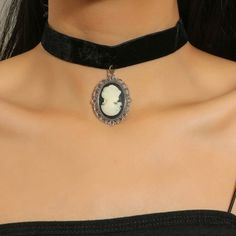 Victorian Gothcore Cameo Black Velvet Choker Cameo Choker Necklace, Cameo Choker, Victorian Accessories, Goth Accessories, Edgy Jewelry, Black Velvet Choker, Goth Wedding, Velvet Choker, Black Choker