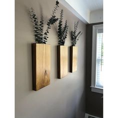 Large Wood Wall Pocket in Stained Finish Wood Hanging Vase for Greenery Eucalyptus or Dried Flowers Gray Stain, Preserved Eucalyptus, Interior Design Per La Casa, Apartment Decoration, Hanging Vases, Hemma Diy, Faux Greenery, 아파트 인테리어, Walnut Stain