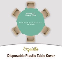 a round table cover with the words disposable plastic table cover