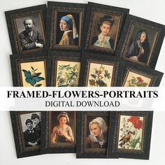 a bunch of framed flowers - portraits are shown in different styles and sizes, with the title frame - flowers - portrait's digital download