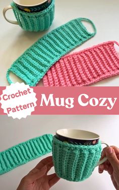 crochet mug cozy pattern with coffee cup in the middle