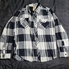 Long Sleeve Flannel, Never Worn White Cotton Flannel Shirt With Button Closure, White Cotton Long Sleeve Flannel Shirt, White Long Sleeve Cotton Flannel Shirt, White Cotton Button-up Flannel Shirt, Casual White Cotton Flannel Shirt, White Cotton Flannel Shirt For Fall, Black Casual Flannel Shirt For Everyday, White Casual Flannel Shirt For Winter, Casual White Flannel Shirt For Winter