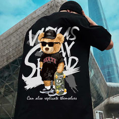 Men's Bear Graphic Crew Neck Short Sleeve T-shirt Bear Graphic Tee, 90s Skate, Skate Man, Spring Outfits Men, Skate Style, Bear Graphic, Estilo Hip Hop, Men Shirt Style, Retro 90s