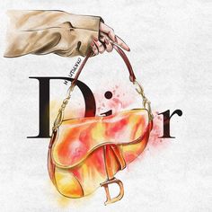 a woman's hand holding a purse with the word dior painted on it