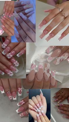 Pink wallpaper (NOT MY PHOTOS) Pink Nails Wallpaper, Extendo Nails Pink, Pink And White Junk Nails, Pink Quince Nails With Butterflies, Pink Mcbling Nails, Long Pink Hello Kitty Nails, Horse Nails, Cute Box Braids