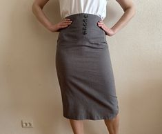 Women's Skirt Vintage Skirt Pencil Skirt Gray Striped Cotton Skirt Midi Length High Waist Shown on model S/M Measurements ( lying flat): Length: 28.5"/ 72.5 cm Waist: 15"/ 38 cm Hips: 18 3/4"/ 47.5 cm Condition: Great Vintage Condition Material: 100%cotton N.B. Color may slightly differ from picture Please check measurements to insure a proper fit. Remember to allow yourself some extra room for movement. You can compare these with something from your closet that fits you well. Please convo me if Fitted High Waist Retro Mini Skirt, Retro Fitted High-waist Mini Skirt, Retro High-waist Fitted Mini Skirt, Retro Fitted High Waist Mini Skirt, Fitted High Waist Lined Pencil Skirt, Retro Fitted Skirt Bottoms, Retro Fitted Skirt, High Waist Lined Pencil Skirt, Retro Fitted Lined Skirt