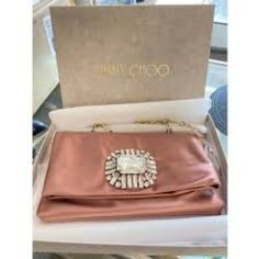 Nwt Initially Priced At $1990 In Box Jimmy Choo Titania Dusty Rose Satin Clutch Bag With Chain Strap Studded Handbag, Python Bags, Snake Skin Bag, Suede Handbags, Jimmy Choo Bag, Satchel Tote, Red Handbag, Leather Shoulder Handbags, Chain Shoulder Bag