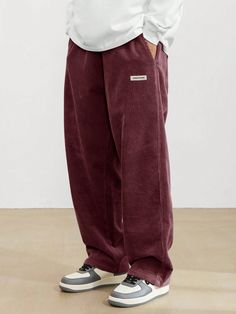 Loose Fit Men's Corduroy Pants With Slanted Pockets Burgundy Casual   Woven Fabric Letter,Plain Straight Leg Non-Stretch  Men Clothing, size features are:Bust: ,Length: ,Sleeve Length: Cool Pants Men, Tall Guy Fashion, Red Corduroy Pants Outfit, Men’s Pants, Coudroy Pants Outfits Men, Corderoy Pants, Maroon Clothes, Corduroy Pants Outfit Mens, Baggy Pants Outfit Men