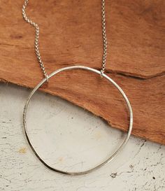 Casual cool sterling silver big open circle necklace Everyday Hoop Jewelry With Adjustable Chain, Hoop Jewelry With Adjustable Chain For Everyday, Silver Round Pendant Chain Necklace, Silver Round Pendant Chain Necklace In Fine Jewelry Style, Silver Round Pendant Chain Necklace Fine Jewelry, Hammered Sterling Silver Necklaces In Silver, Metal Necklace With Round Pendant And Polished Finish, Adjustable Chain Jewelry With Round Pendant, Elegant Circle Hammered Necklaces