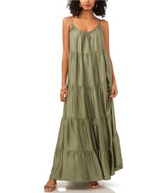 Vince Camuto Crew Neck Sleeveless Maxi A-Line Dress | Dillard's Cami Maxi Dress, Spaghetti Strap Maxi Dress, European Women, Beach Skirt, Hem Design, Long Dress Casual, Spaghetti Strap Dress, Daily Dress, Medan