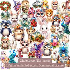 a bunch of animals that are in the middle of a collage with words who shop png images