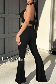 Lasaky - Elegant Sleeveless Two-Piece Suit with Chic Black Patchwork Design Sleeveless Black Sets For Spring, Black Sleeveless Two-piece Set, Black Stretch Sleeveless Set, Fitted Two-piece Sleeveless Jumpsuits And Rompers, Two-piece Fitted Sleeveless Jumpsuits And Rompers, Patchwork Designs, Two Piece Sets, Emerald Green, Emerald