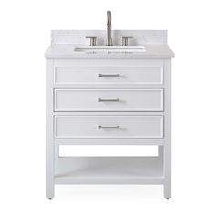 a white sink with two drawers and a faucet