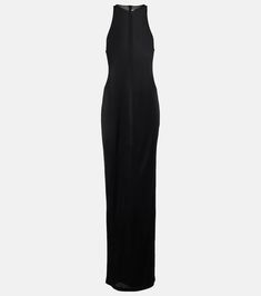 Jersey maxi dress in black - Saint Laurent | Mytheresa Saint Laurent Black Dress, Silk Dresses With Side Slits For Gala, Silk Gala Dress With Side Slits, Sleek Summer Evening Maxi Dress, Evening Maxi Length Gown, Fitted Silk Maxi Dress For Evening, Fitted Maxi Length Silk Dress For Evening, Black Silk Full Length Dress, Luxury Gala Floor-length Maxi Dress