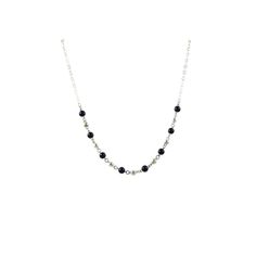 "Great, classic Necklace featuring alternating Sterling Silver ball beads and Gemstone ball Beads. Choose from Black Onyx, Freshwater Pearls or Lapis Lazuli. *Materials: Sterling Silver and Genuine Gemstones (Black Onyx, Freshwater Pearls or Lapis Lazuli) *Clasp: Spring Ring. Because of the chain has oval links, you can make use a link to close the necklace and make it smaller. *Measurements: Gemstones Beads are 6 mm, Silver Beads are 5mm. Total length is 18\" (45 cms) *Weight: 6.5 grams *Availa Classic Necklaces With Round Beaded Chains, Silver Pearl Necklace With Black Round Beads, Elegant Crystal Necklace With Black Round Beads, Elegant Crystal Necklace With Black Beads, Sterling Silver Crystal Necklace With Round Beads, Sterling Silver Beaded Necklace With Spacer Beads, Sterling Silver Beaded Necklace With Round Beads, Sterling Silver Necklace With Round Beads, Elegant Sterling Silver Necklace With Black Beads