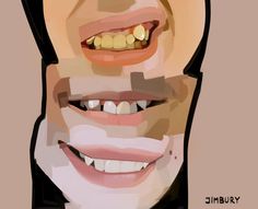 a digital painting of a woman's face with teeth and braces on it