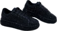 Black Casual Sneakers With Rhinestones, Casual Black Sneakers With Rhinestones, Black Rhinestone Sneakers With Round Toe, Black Sneakers With Rhinestones And Round Toe, Black Embellished Round Toe Sneakers, Black Bling Sneakers With Round Toe, Black Rhinestone, Platform Sneakers, Tennis Shoes