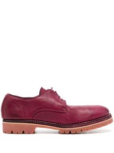 pink leather panelled design front lace-up fastening round toe rubber sole Leather Lace-up Oxfords With Vibram Sole, Leather Lace-up Shoes With Contrast Sole, Pink Brogue Oxfords With Round Toe, Pink Oxfords With Leather Sole And Round Toe, Lace-up Leather Shoes With Stitched Sole For Derby, Leather Brogue Sneakers, Low-top Sneakers With Vibram Sole For Derby, Pink Lace-up Sneakers With Leather Sole, Derby Lace-up Shoes With Leather Sole And Flat Heel