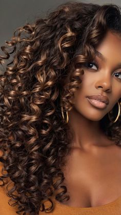 Beautiful Mocha Curls ☕ Red Highlights On Dark Hair Black Women Curly, Caramel Curly Hair Color, Curly Highlights Black Women, Naturally Curly Hair Color Ideas, Chestnut Brown Hair On Black Women Curls, Black Woman Curly Hair Highlights, Curly Hair Chocolate Highlights, Chocolate Brown Curly Hair Black Women, Curly Chocolate Brown Hair