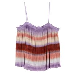 A Casual Sleeveless Pleated Tank Top With Allover Print Details, Adjustable Spaghetti Straps, And A Square Neckline Completes Your Next Summer Look. A Swingy Silhouette Makes This Ruffle-Edged Topper Simply Swoon-Worthy. Runs True To Size. - New With Tag - Women's Size: Small - Color: Clementine Cream (Red, Pink, Purple Cream Multi Striped Rainbow Ombre) - Pleated Exterior - Approx. 24.5" In Length - Polyester Purple Tank Top For Spring Day Out, Chic Purple Tank Top For Spring, Purple Sleeveless Tank Top For Day Out, Chic Purple Spaghetti Strap Top, Lavender Summer Vacation Top, Purple Tank Top For Spring And Summer, Chic Purple Camisole With Spaghetti Straps, Lavender Summer Tops For Day Out, Chic Purple Summer Tops