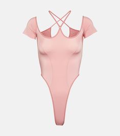 Halterneck mesh bodysuit in pink - KNWLS | Mytheresa Spring Knits, Spring Bags, Pink Bodysuit, Mesh Bodysuit, Short Tops, Designing Women, Short Sleeves Tops, Clothing And Shoes, Color Design