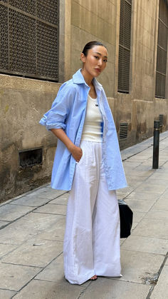 @itsalicewang styles the Rhea Oversized Shirt, Norah Linen Pant and Signature Tank. Oversized Shirt Summer Outfit, Oversized Shirt Outfit Street Style, Oversized Linen Shirt Outfit, Baddie Outfit Ideas, Outfit Ideas Jeans, Summer Dinner Outfit, Casual Dinner Outfits, Going Out Outfits Casual, Linen Shirt Outfit