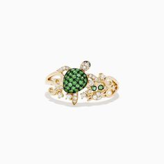 Effy Seaside 14K Yellow Gold Tsavorite and Diamond Turtle Ring Yellow Gold Tsavorite Emerald Ring As Gift, Tsavorite Emerald Ring In Yellow Gold For Gift, Tsavorite Emerald Ring In Yellow Gold As A Gift, Turtle Ring, Gold Yellow, Sapphire Ring, Heart Ring, Sapphire, Yellow Gold