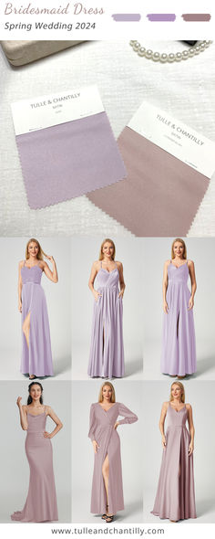 the bridesmaid dress is shown in different colors and sizes, including lavenders