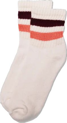 Retro Stripe Quarter Crew Sock- Coral/Berry American Trench Cozy White Cotton Socks, White Cotton Retro Socks, Retro White Cotton Socks, Coral Berry, Jason Markk, Taylor Stitch, Sock Drawer, Retro Stripes, Nudie Jeans