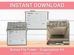 the school file folder organization kit is shown