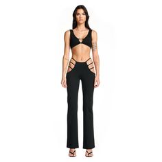 I Am Gia Matching Set Lucid Strappy Cut Out Pants And Crop Top Black Set Small Top Bust 14" Pit To Pit Laid Flat Pant Waist 13.5" Laid Flat Rise 9.5" Inseam 35" Pant Featuring Side Hip Cut-Out Detail With Triple Fixed Straps. Custom Silver 'Gia' Hardware Detail On The First Hip Strap At The Centre Back. High-Rise With Elastic Waist. Straight, Full-Length Leg - Bodycon On The Waist That Slightly Flares Out At The Knee. Pull-On Construction - Slip Into With Ease. Purple Crop Top Featuring A Custom Fitted Summer Bottoms With Cut-out Waist, Chic Party Bottoms With Cut-out Waist, Fitted Bottoms With Cut-out Waist For Night Out, Fitted Cutout Bottoms For Night Out, Summer Cutout Bottoms For Night Out, High Waist Stretch Bottoms With Cutout Details, Fitted Party Bottoms With Cut-out Waist, Flat Pant, Purple Crop Top