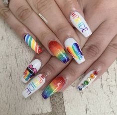 Flag Nails, Art Designs Ideas, Colorful Nail, Creative Nail Designs, Cute Gel Nails, Rainbow Nails, Glitter Nail Art