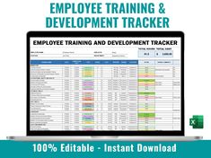 the employee training and development tracker is displayed on a computer screen, with text overlaying it