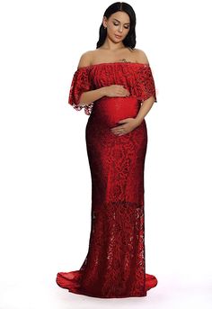 Maternity Ruffles Lace Wine Red Off Shoulder Long Maxi Dress 95% lace & 5% Polyester Hand Wash Only Super soft and comfy, full lace, overlay gives you elegant & pleasing experience Super stretchy dress fits most kinds of shapes Fitted Red Lace For Party, Maternity Dress With Delicate Lace, Red Lace Dress With Lace Sleeves, Fitted Red Maternity Dress For Wedding, Red Lace Patchwork Dress For Wedding, Red Scalloped Lace Dress, Elegant Red Dress With Lace Patchwork, Red Lace Dress With Lace Trim For Evening, Elegant Red Lace Patchwork Dress