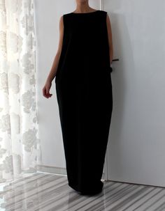 Black backless dress/ Maxi dress/ Caftan/ by cherryblossomsdress Elegant Black Sleeveless Maxi Dress, Black Minimalist Summer Dress, Minimalist Black Summer Dress, Black Sleeveless Maxi Dress For Evening, Black Minimalist Spring Dress, Black Dress To A Wedding, Black Caftan, Avant Garde Dress, Maxi Dress Backless