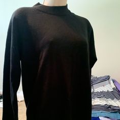 Never Worn With Tags Classic Black High Neck Top, Black High Neck Classic Top, Classic High Neck Black Top, Oversized Black High Neck Top, Versatile Black Crew Neck Sweater, Black Oversized High Neck Top, Versatile Black Sweater For Layering, Chic Black Sweater With Relaxed Fit, Chic Black Relaxed Fit Sweater