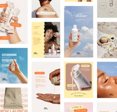 a collage of photos with different products in each one, including hand sanitizers and sunscreens