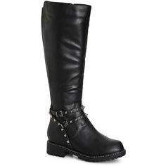 Feel stylish with every step in the Biker Knee Boot! Perfect for biker babes, this pair flaunts studded ankle strap detailing, contrast white stitching around the sole and cushioned soles that offer all-day comfort. Bold and fiercely fashionable, no one does plus size fashion like City Chic. Loved around the globe for its diverse range of fashion-forward styles for any occasion. From show-stopping evening gowns to workwear and casualwear, City Chic will take your style to bold new heights. Avail Western Dress With Boots, Chic Shoes, Knee Boot, Wide Calf Boots, Round Toe Heels, Wide Boots, Wide Fit Boots, Calf Boots, Moto Boots